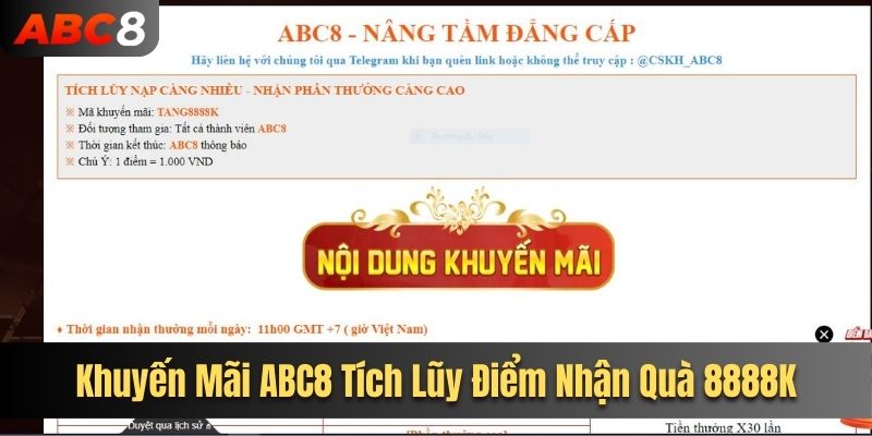 Khuyến mãi ABC8 tích lũy điểm nhận quà 8888K