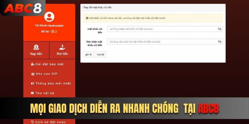 Mọi giao dịch nạp rút tiền được diễn ra thần tốc an toàn